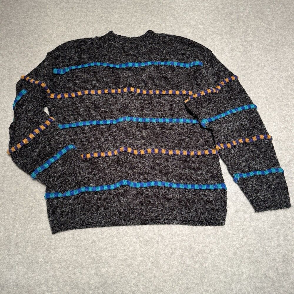 Vintage Croquet Club Knit Sweater Gray Blue Orange Striped Women M Retro 90s 80s